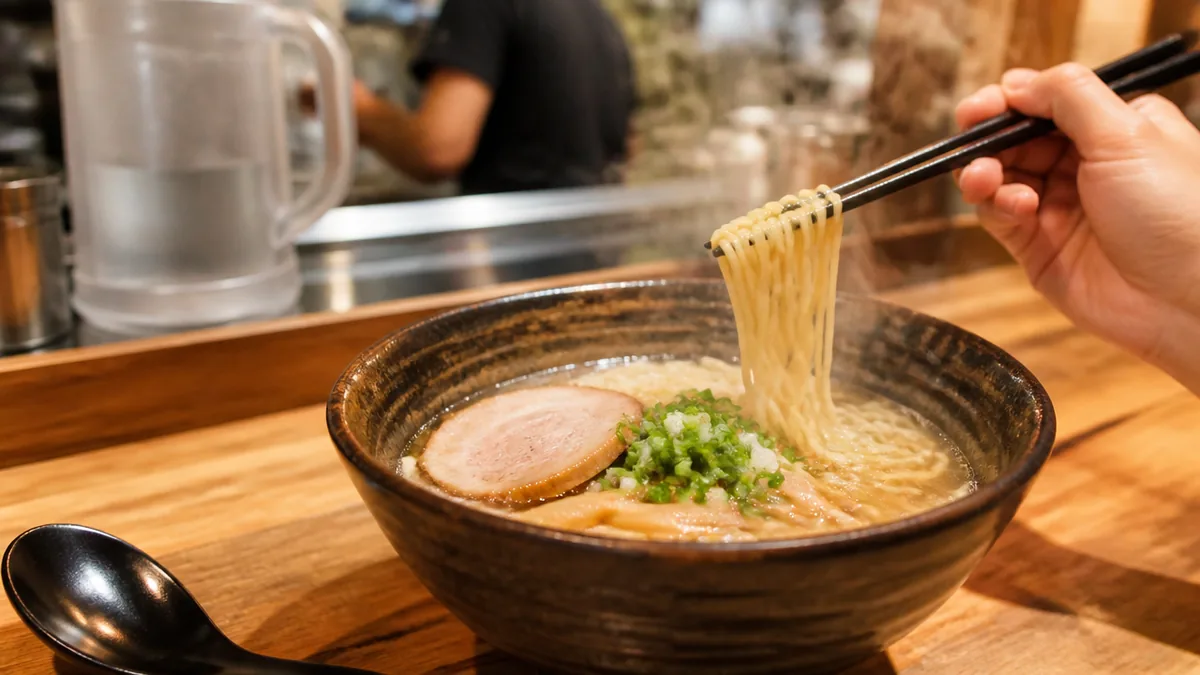 阪急側の9席、ラーメンで15分ランチを組み立てるの解説画像