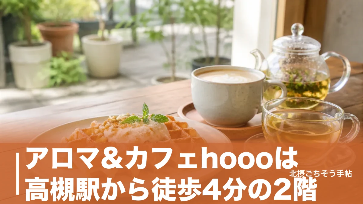 アロマ&カフェhoooは高槻駅から徒歩4分の2階｜450円のワッフルと屋上ハーブ園がある香りのカフェのアイキャッチ画像