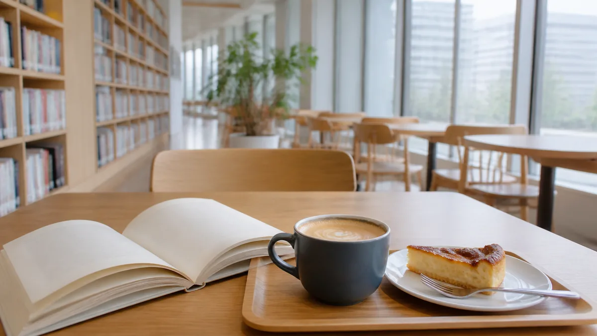 図書館の2階で本を広げながら過ごすの解説画像