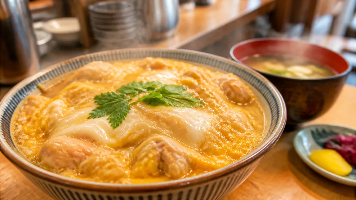 卵3つの親子丼が900円、新梅田食道街のカウンター席の解説画像