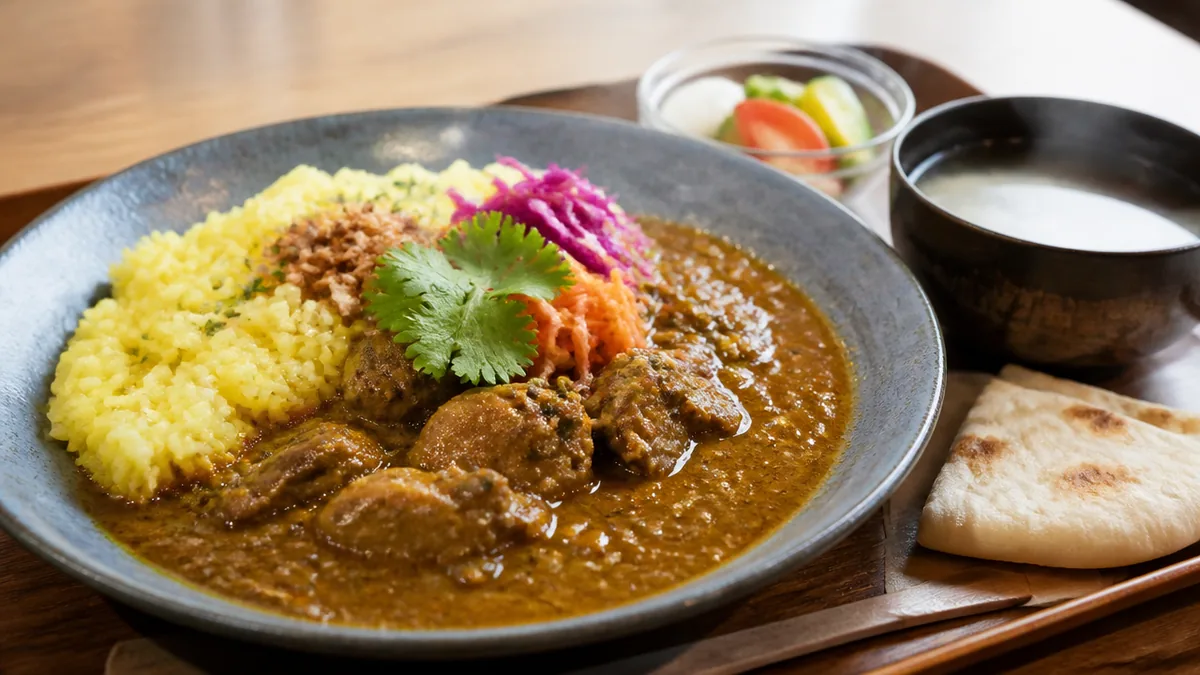 大阪駅前第1ビルの地下2階、920円のスパイスカレーの解説画像