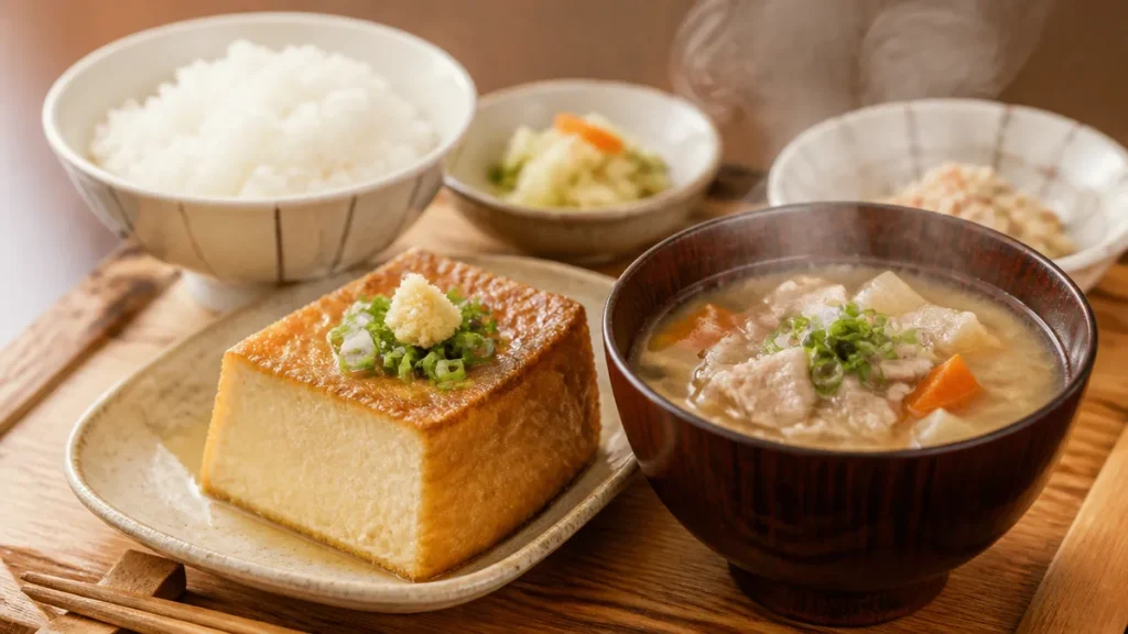 珍竹林なんば店は揚げ立て厚揚げと豚汁の専門店｜880円の夜定食から昼13:45のL.O.までのアイキャッチ画像