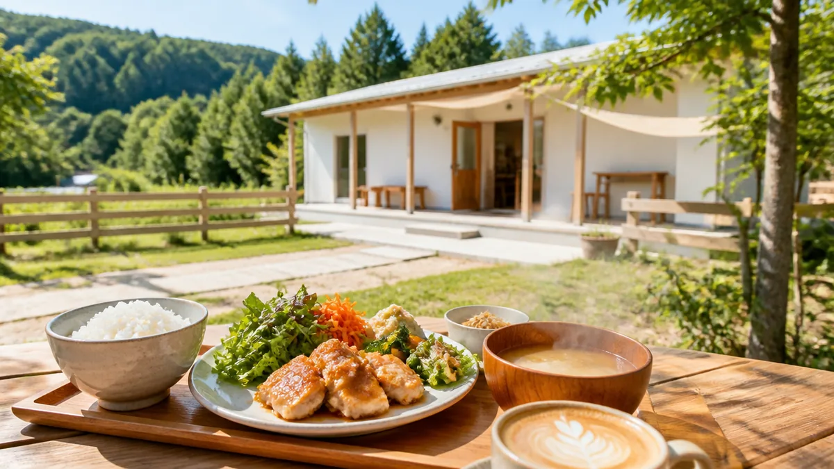 能勢のとりこはどんな店？山と川に囲まれた白い平屋のカフェ＆工房の解説画像