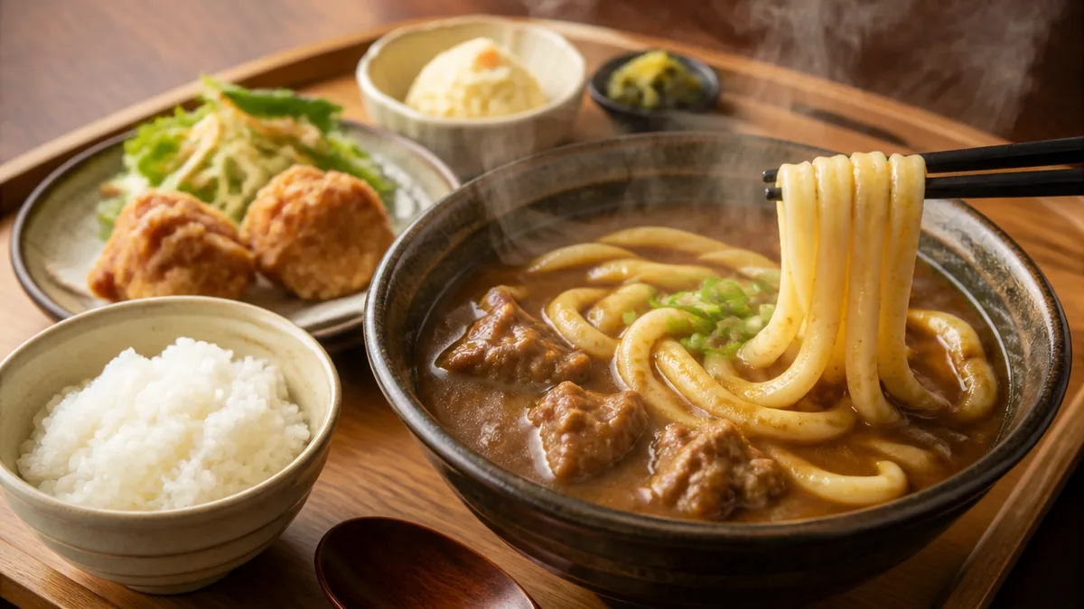 夜も使えるうどん魂 侍 -SAMURAI-のカレーうどんと定食の解説画像